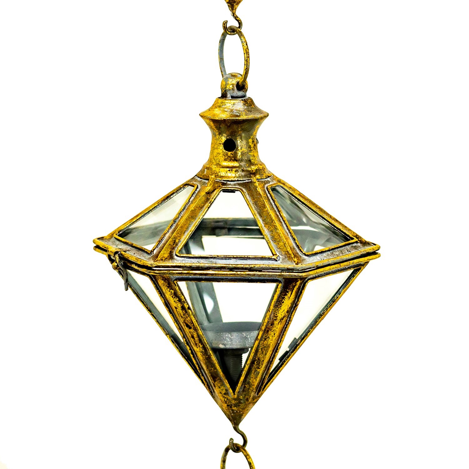 Set of 2 Iron & Glass Hanging 3-Piece Lantern Chains in