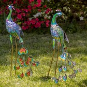 Zaer Ltd. International Set of Two 35" Tall Standing Colorful Iron Peacocks ZR140220-SET View 8