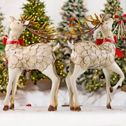 Zaer Ltd. International Set of 2 31.5" Tall Medium Iron Reindeer with Pinecone Bow ZR140314-SET View 8