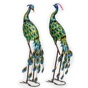 Zaer Ltd. International Set of 2 41" Tall Blue & Green Colorful Metal Peacocks with Acrylic Accents ZR140655-SET View 8