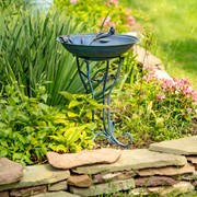 Zaer Ltd International Pre-Order: 31" Tall "Two Birds" Iron Birdbath with Frosted Blue Finish ZR180387-FB View 8