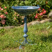 Zaer Ltd International 27" Tall Ornate Pedestal Birdbath with Little Bird Details in Blue ZR160318-BL View 8