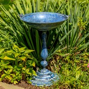 Zaer Ltd International 28.75" Tall Round Pedestal Birdbath with Bird Details in Antique Blue ZR181173-BL View 8