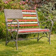 Zaer Ltd. International "Proud to Be an American" Flag Iron Garden Bench ZR190028 View 8