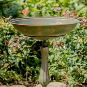 Zaer Ltd International 28.75" Tall Round Pedestal Birdbath with Bird Details in Copper-Bronze ZR181173-CB View 8