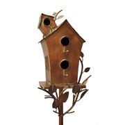Zaer Ltd. International 75.2" Tall Large Double-Hole Birdhouse Stake with A-Frame Roof in Antique Copper ZR200249-CP View 8