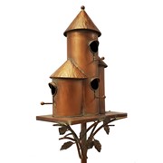 Zaer Ltd. International 73.5" Tall Cylinder Triple Birdhouse Stake with Conical Roof in Antique Copper ZR200250-CP View 8