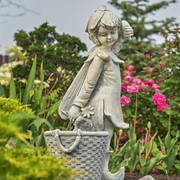 Zaer Ltd International 30" Tall Magnesium Fairy Garden Statue with Basket in Antique White "Oliver" ZR341730-AW View 8
