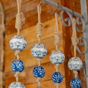 Zaer Ltd. International 74" Long Porcelain Tsugo Ball Garland in Navy, Blue, & White "Kairi" ZR088208 View 8