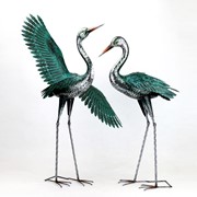 Zaer Ltd. International Set of Two 41.5" Tall Stylized Silver-Teal Metallic Crane Garden Figurines ZR218219-SET View 8