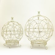 Zaer Ltd. International Set of 2 Assorted Iron Globe Plant Stands in Antique White "Paris 1968" ZR151119-AW View 8