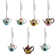 Zaer Ltd. International Set of 7 Assorted Hanging Hand Painted Porcelain Teapot Birdhouses ZR240000-SET View 8