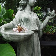 Zaer Ltd International 38" Tall Magnesium Girl Holding Bird and Bowl Garden Statue in Grey "Holly" ZR131740-GY View 8