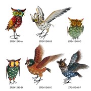 Zaer Ltd International Pre-Order: Set of 6 Assorted Hand-Painted Metal Owl Figurines ZR241240-SET View 8