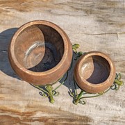 Zaer Ltd International Set of 2 Asst Rust-Colored Ceramic Globe Planters with Green Metal Tripod Stands ZR241909-RSS View 8