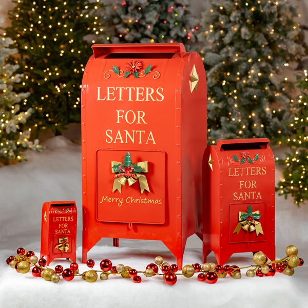 Set of 3 Glossy Red Christmas Mailboxes with Gold Details