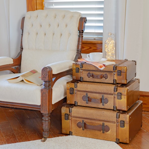 Set of 3 Natural Bamboo Finished Suitcase Decor