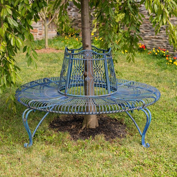 Pre-Order: 61.5" Victorian Style Round Metal Tree Bench in Cobalt "Paris 1968"
