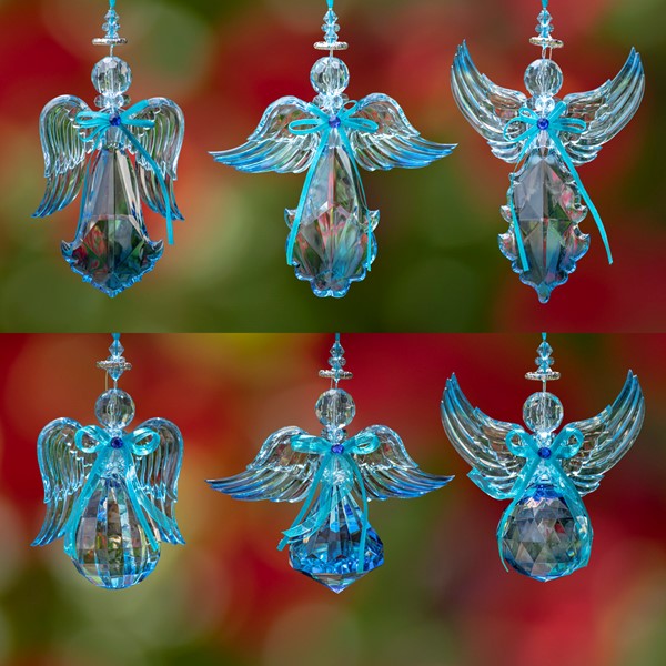Hanging Blue Acrylic Angel Ornaments in 6 Assorted Styles