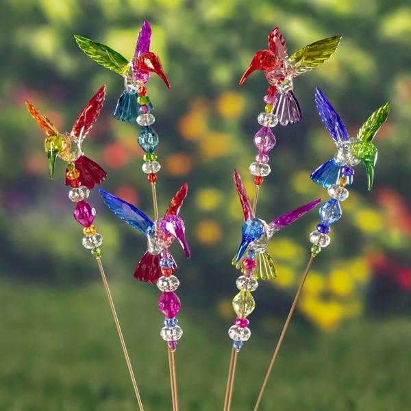22" Tall Five Tone Acrylic Hummingbird Pot Stakes in 6 Assorted Colors