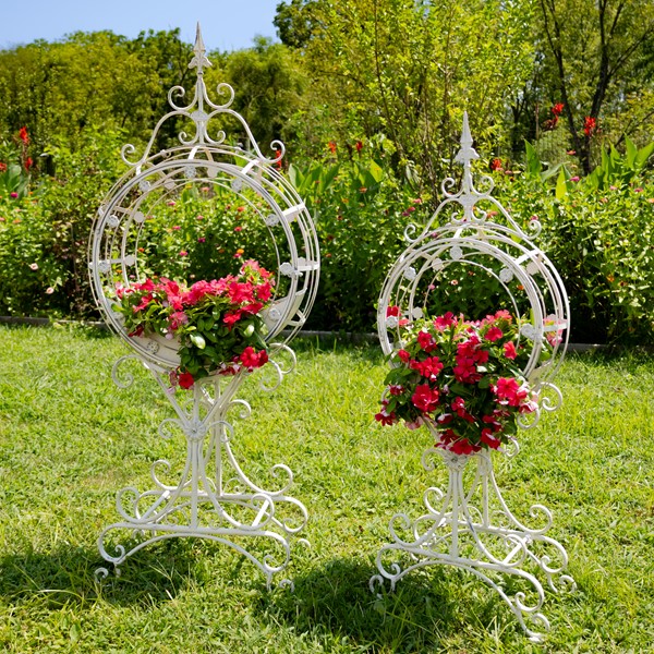 Set of 2 Tall Iron Basket Plant Stands in Antique Blue 