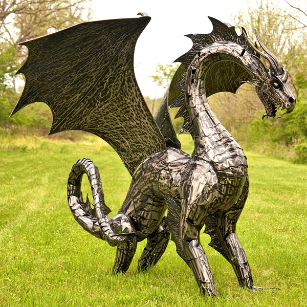 6ft. Tall Large Metal Dragon Statue "Angry Ira"