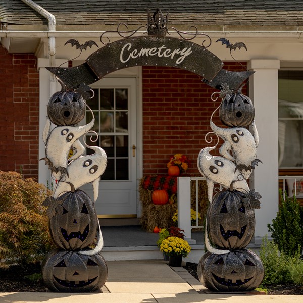 9.4ft. Tall Large Iron Spooky Halloween Cemetery Arch with LED Lights