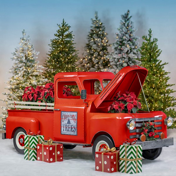 9.8ft. Long Large Red Iron "Houston" Truck Decor with LED Headlights