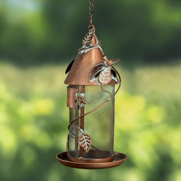 Hanging Iron Bird Feeder with Antique Copper Finish "Silo"