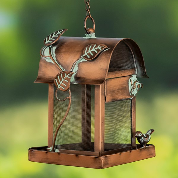 Hanging Iron Bird Feeder with Antique Copper Finish "Prairie"
