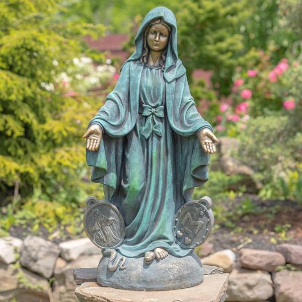 36" Tall Mother Mary Garden Statue in Antique Bronze
