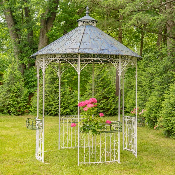 11.6ft. Tall Opulent Round Iron Gazebo with Side Walls