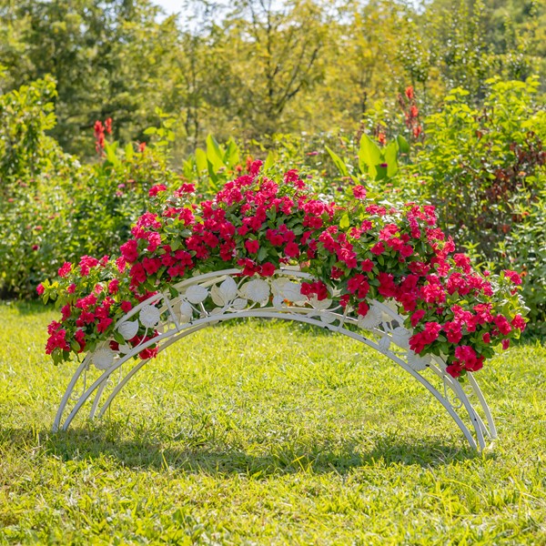 5ft Long Blue Bridge-Like Iron Plant Stand with Five Bronze