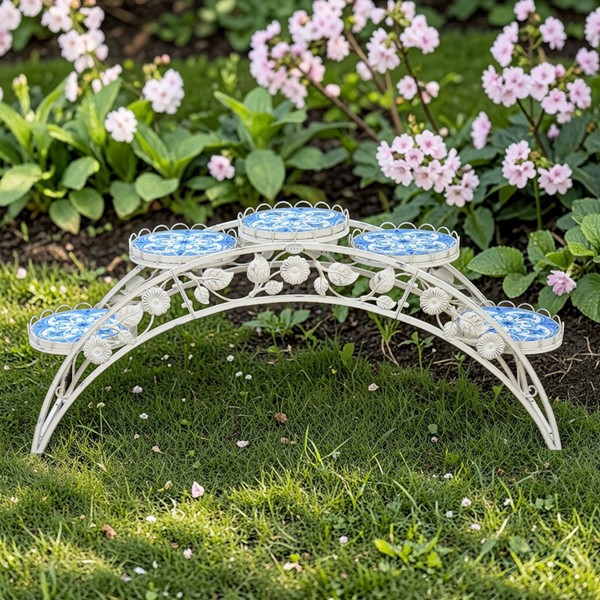 彩か(SAIKA)プランタースタンドベルサイユ PlanterStand M ⅱ 6.5ft. Long Santorini Bridge-Like Iron & Mosaic Plant Stand in