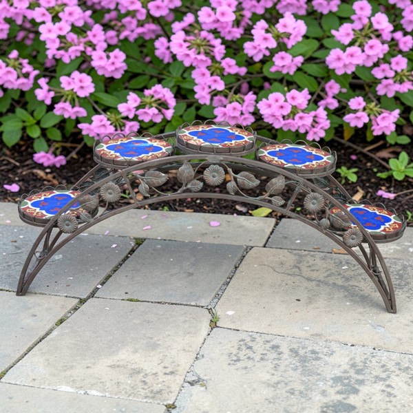6.5ft. Long Santorini Bridge-Like Iron & Mosaic Plant Stand in