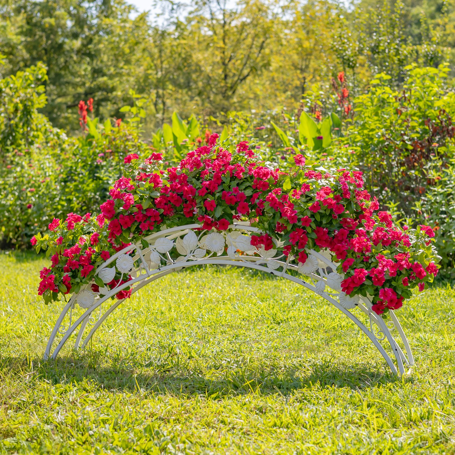 5ft. Long Bridge-Like Iron Plant Stand with Five Planters in
